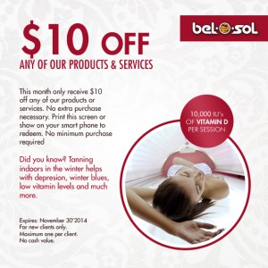 $10 Off Belosol Winter Tanning Promotion