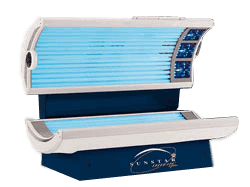 Commercial tanning bed equipment in salon.